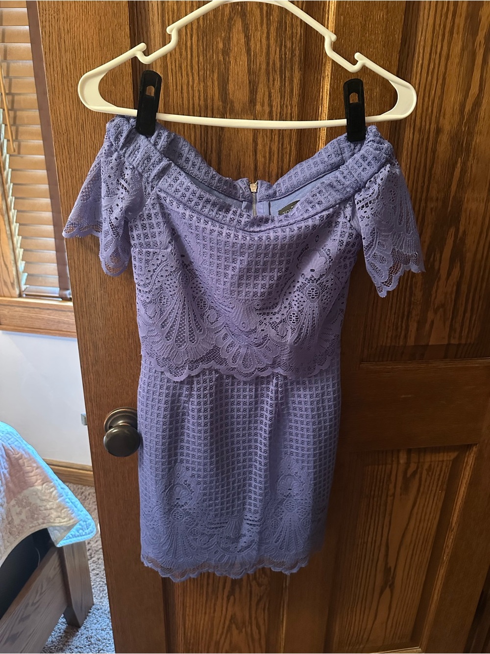 Topshop Lavender Lace Off-Shoulder Mini Dress